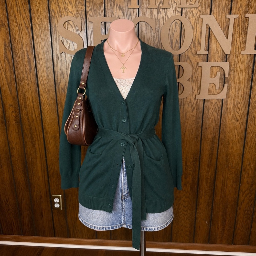 Green Belted Cardigan Crewcuts Sweater Girls 12 Preppy Dark Academia Old Money